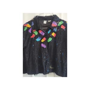 Sarah Handpainted Originals Multicolor Fringe Signed Jacket - MEDIUM - VINTAGE